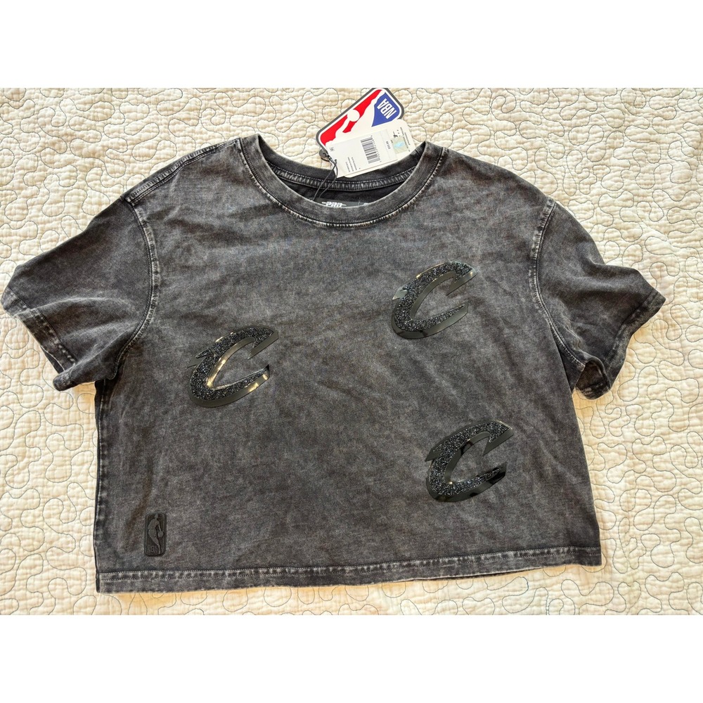Pro Standard NBA Cleveland Cavaliers Womens Washed Black Glitter Crop Top Small